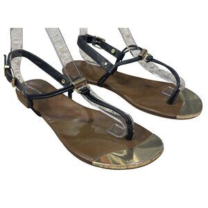 DV Black Gold Thong Sandal Flat Size 8 Archer